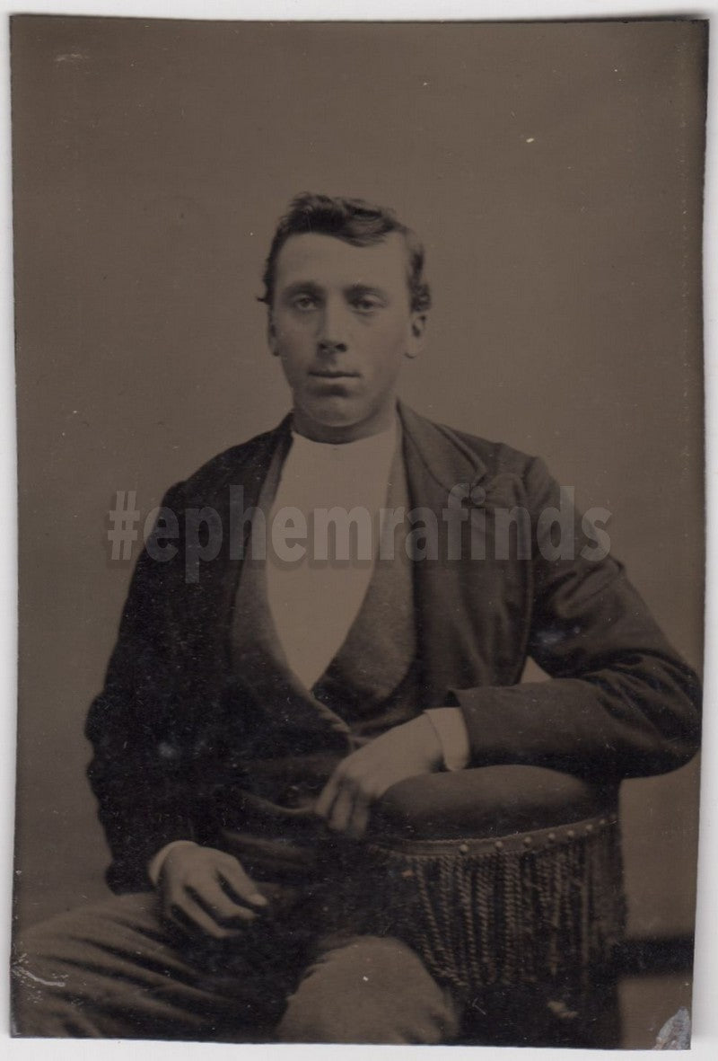 Homely Young Man in a Vest and Coat Antique Tintype Photo