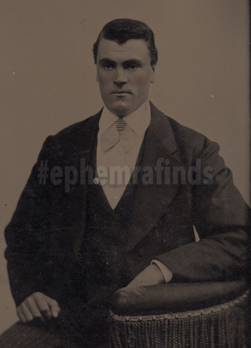Handsome Burly Man in Fine Suit Antique Tintype Photo