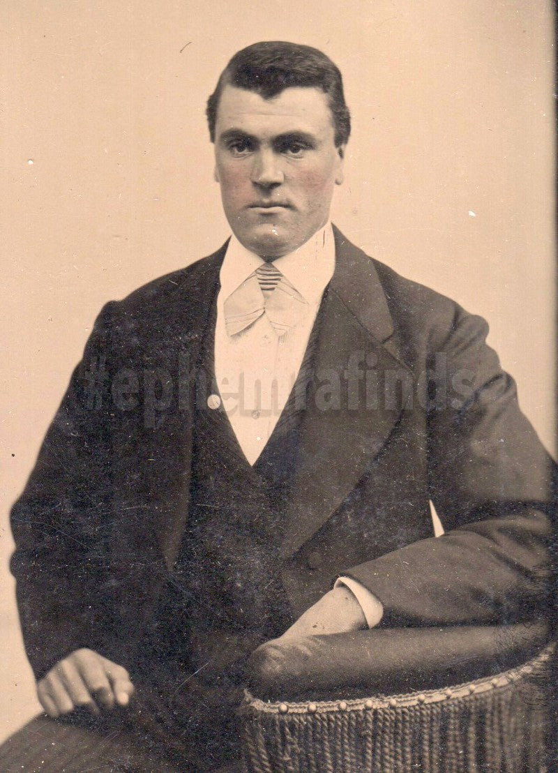 Handsome Burly Man in Fine Suit Antique Tintype Photo