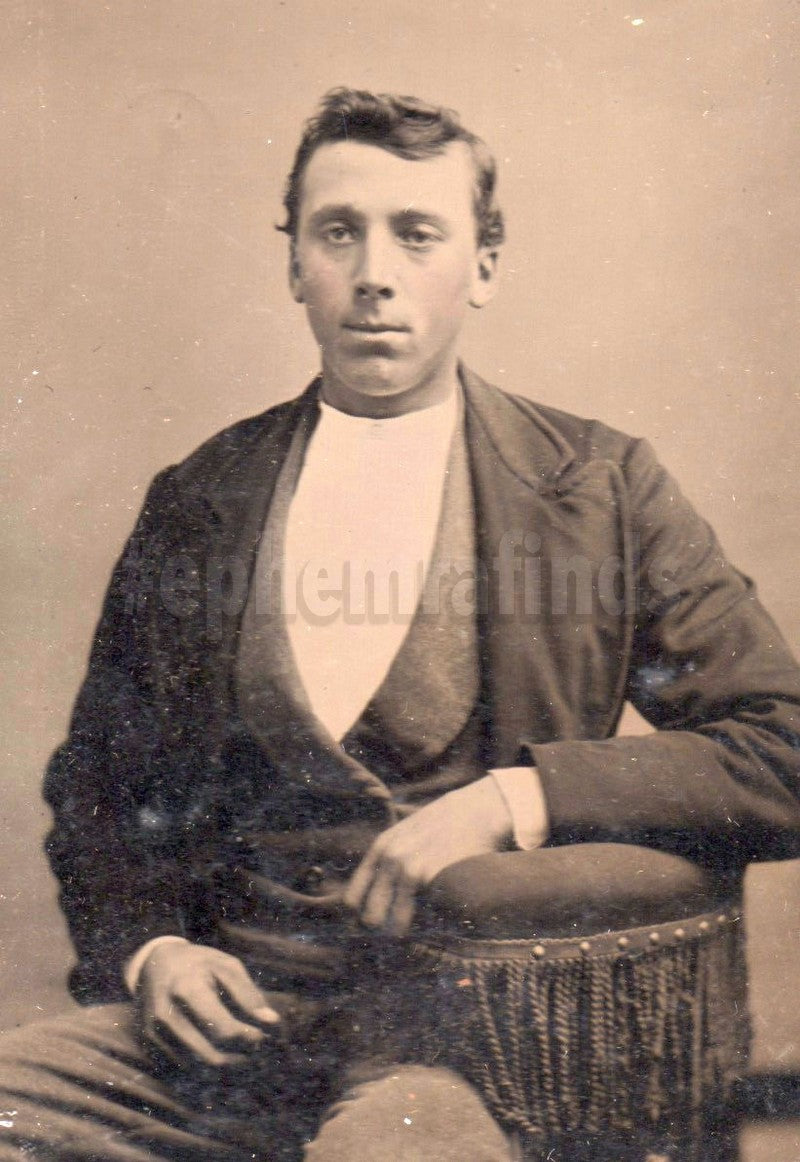 Homely Young Man in a Vest and Coat Antique Tintype Photo