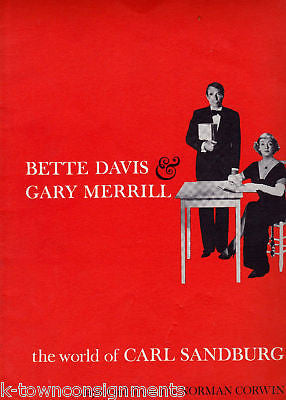 BETTE DAVIS WORLD OF CARL SANDBURG STAGE ACTRESS ORIGINAL THEATER PROGRAM BOOK - K-townConsignments