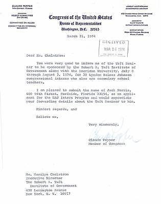 CLAUDE PEPPER CONGRESS AUTOGRAPH SIGNED LETTER 1970s - K-townConsignments