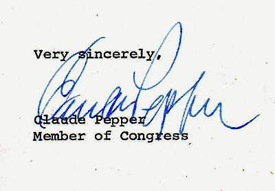 CLAUDE PEPPER CONGRESS AUTOGRAPH SIGNED LETTER 1970s - K-townConsignments