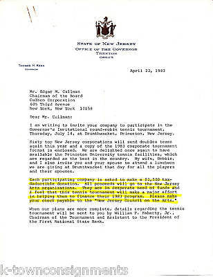 THOMAS KEAN NJ GOVERNOR VINTAGE AUTOGRAPH SIGNED LETTER - K-townConsignments
