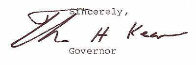 THOMAS KEAN NJ GOVERNOR VINTAGE AUTOGRAPH SIGNED LETTER - K-townConsignments