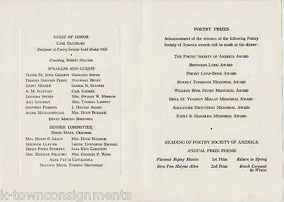 CARL SANDBURG POETRY SOCIETY AMERICA ORIGINAL VINTAGE AWARDS PROGRAM '53 - K-townConsignments