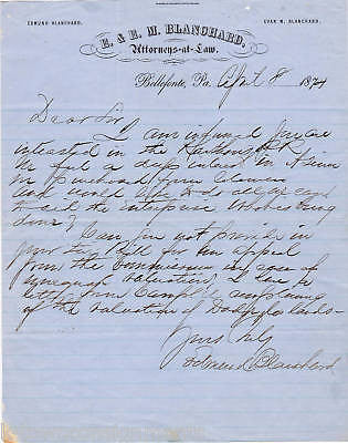 EDMUND BLANCHARD ROBBER BARON LAWYER AUTOGRAPH SIGNED KARTHAUS RAILROAD LETTER - K-townConsignments