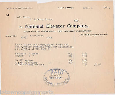 NATIONAL ELEVATOR VINTAGE INVOICE AD STATIONERY 1908 - K-townConsignments