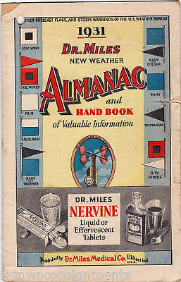 ALMANAC DR. MILES WEATHER VINTAGE GRAPHIC AD 1931 - K-townConsignments