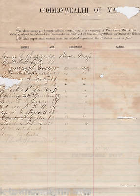 MASSACHUSETTS MILITIA CIVIL WAR ENLISTMENT ROLL DOCUMENT - 16 SOLDIERS ENLISTED - K-townConsignments