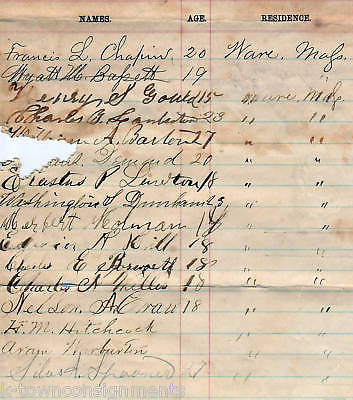 MASSACHUSETTS MILITIA CIVIL WAR ENLISTMENT ROLL DOCUMENT - 16 SOLDIERS ENLISTED - K-townConsignments