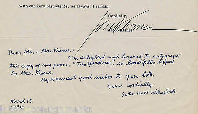 JOHN HALL WHEELOCK AUTHOR POET AUTOGRAPH SIGNED LETTER - K-townConsignments