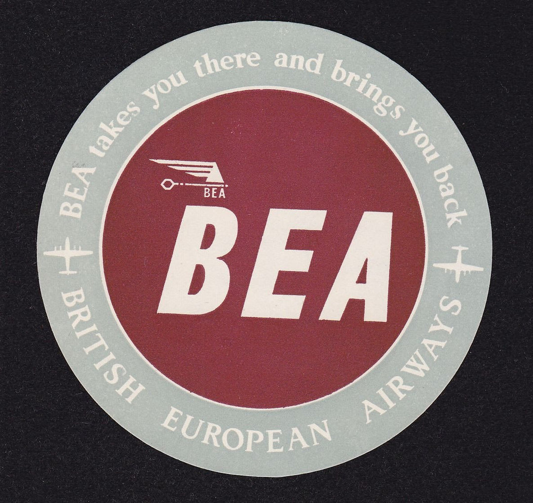 BEA British European Airways Airline Vintage Graphic Advertising Luggage Tag Sticker