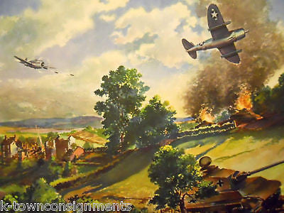 P47 AIR DOG FIGHT WWII AIRCRAFT VINTAGE 1940s HOME FRONT LITHOGRAPH POSTER - K-townConsignments