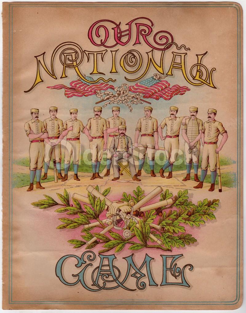 Baseball Our National Game Rare Antique Graphic Art Chromolithograph Poster 10.5x13.5"