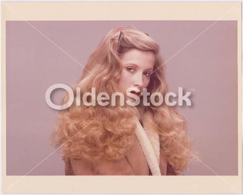 Beautiful Blonde Curls Long Hair Fashion Model Vintage Suede Coat Photo