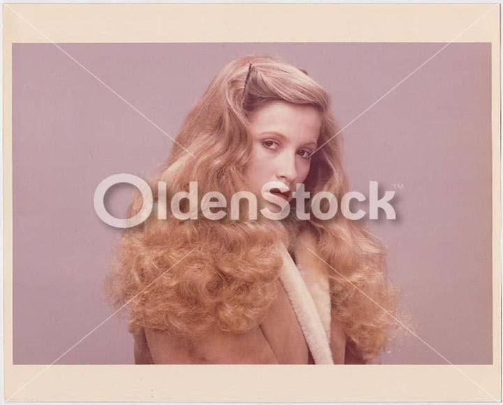 Beautiful Blonde Curls Long Hair Fashion Model Vintage Suede Coat Photo