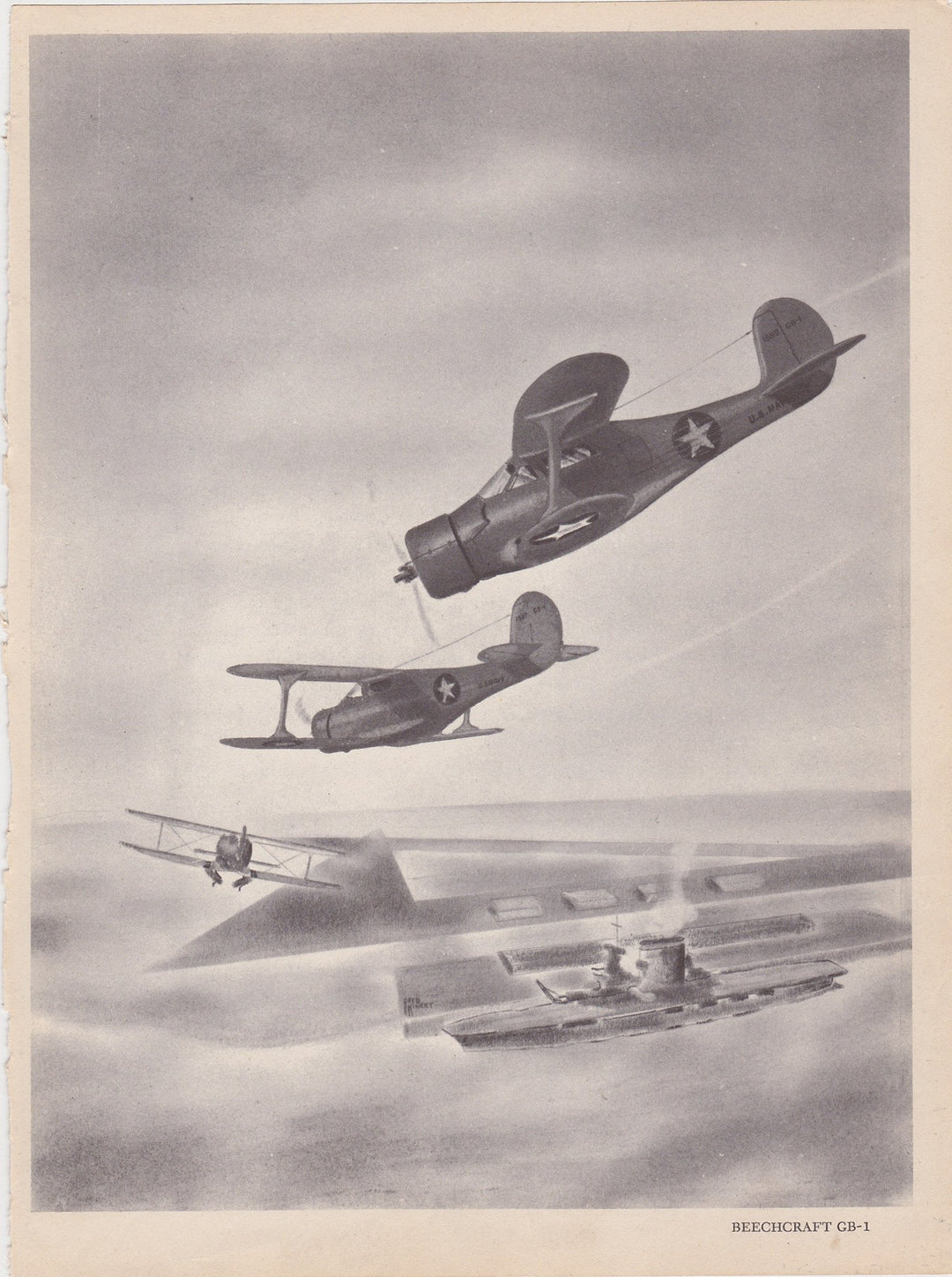 Beechcraft GB-1 Sea Fighter Planes Military Aircraft Vintage WWII Illustration Print 1944