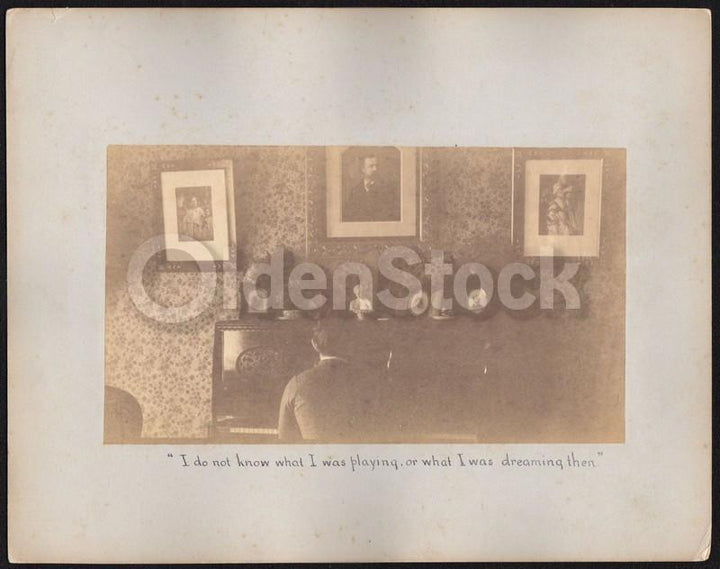 Branford Congregational Church CT & Man Playing Piano Fine Antique Victorian Photographs