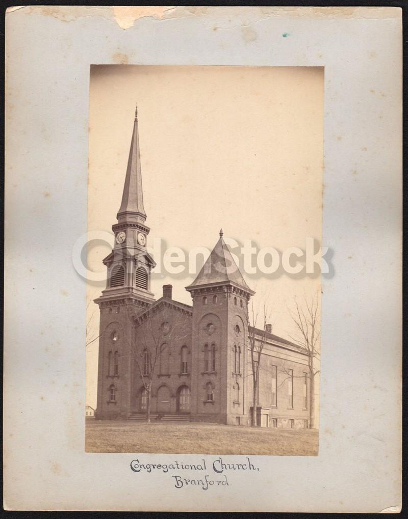 Branford Congregational Church CT & Man Playing Piano Fine Antique Victorian Photographs