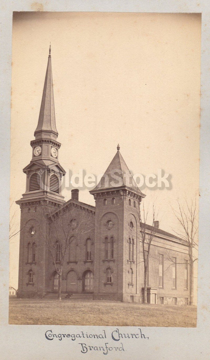 Branford Congregational Church CT & Man Playing Piano Fine Antique Victorian Photographs