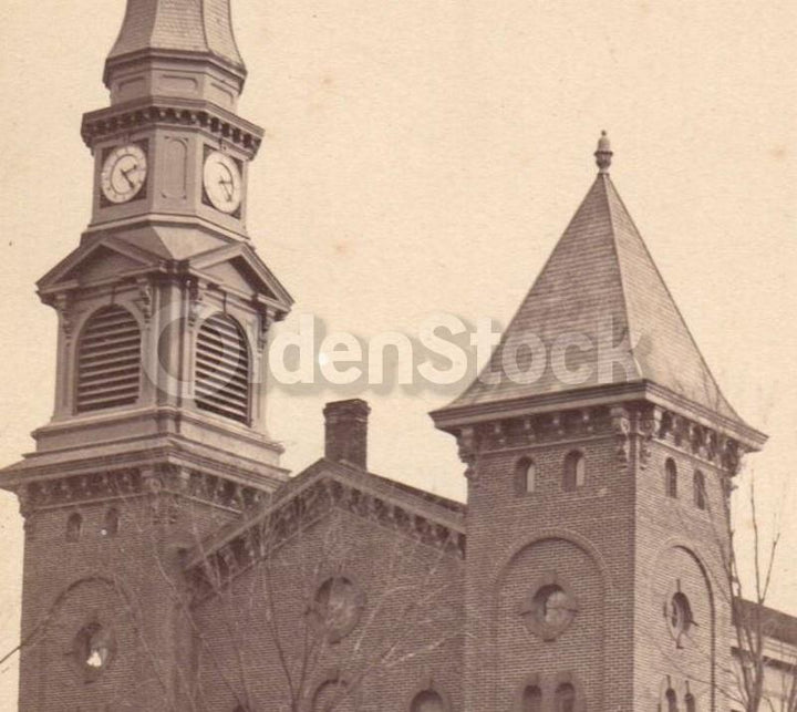 Branford Congregational Church CT & Man Playing Piano Fine Antique Victorian Photographs