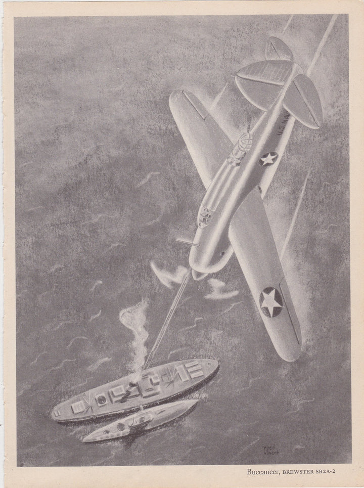 Brewster SB2A-2 Buccaneer Navy Fighter Plane Military Aircraft Vintage WWII Illustration Print 1944