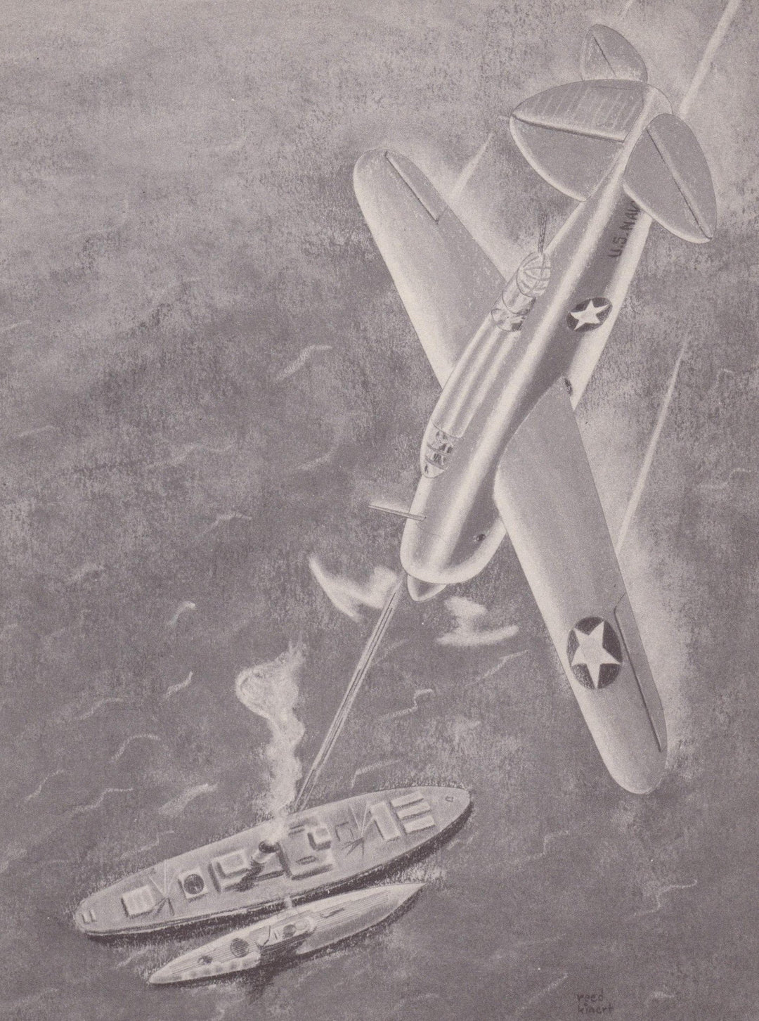 Brewster SB2A-2 Buccaneer Navy Fighter Plane Military Aircraft Vintage WWII Illustration Print 1944