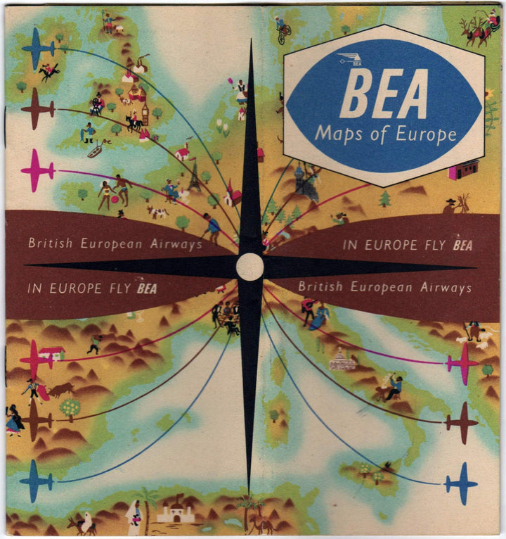 British European Airways BEA Flight Maps Vintage Advertising Travel Brochure
