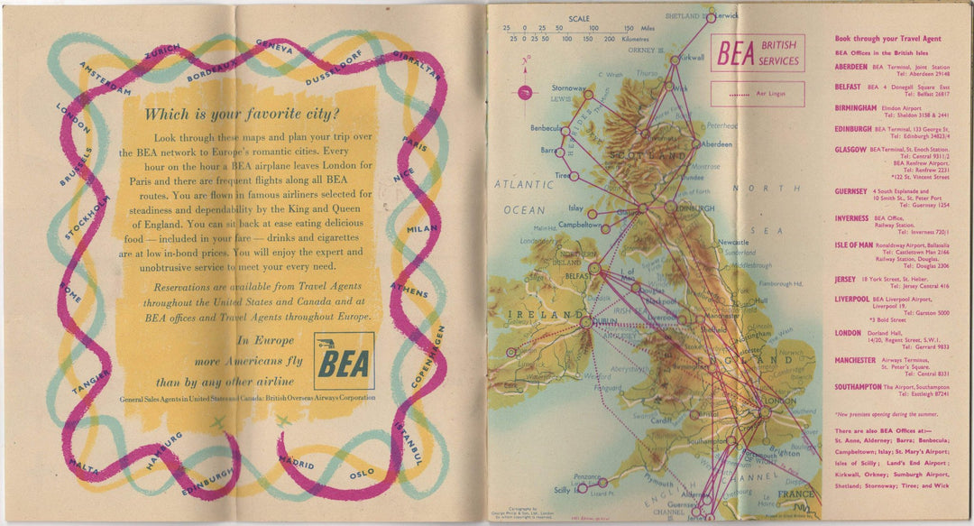 British European Airways BEA Flight Maps Vintage Advertising Travel Brochure