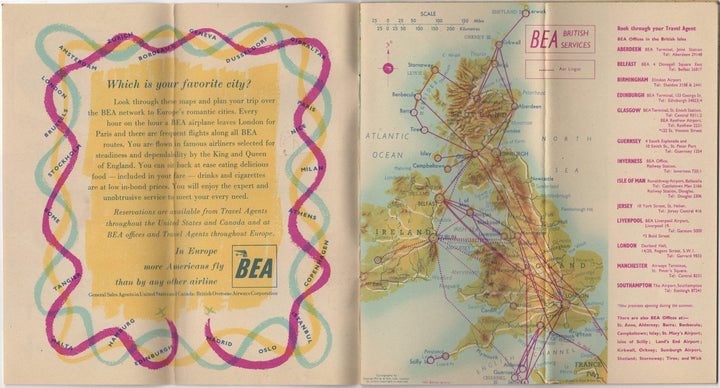 British European Airways BEA Flight Maps Vintage Advertising Travel Brochure