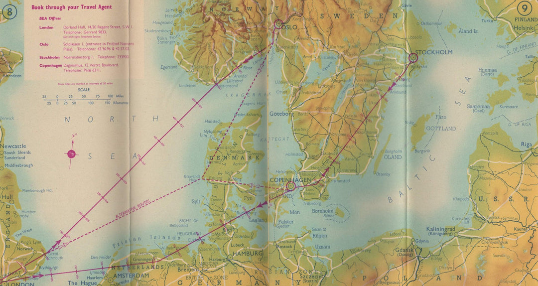 British European Airways BEA Flight Maps Vintage Advertising Travel Brochure
