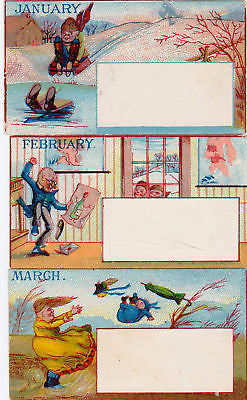 SEASONAL DIE CUT CALENDAR VINTAGE 12 MONTHS GRAPHIC ART VICTORIAN TRADE CARDS - K-townConsignments