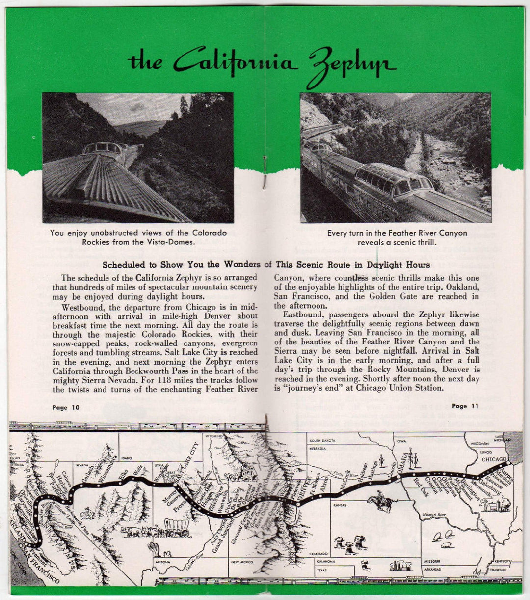 California Zephyr Vista Dome Railroad Train Vintage Graphic Illustrated Travel Booklet Brochure