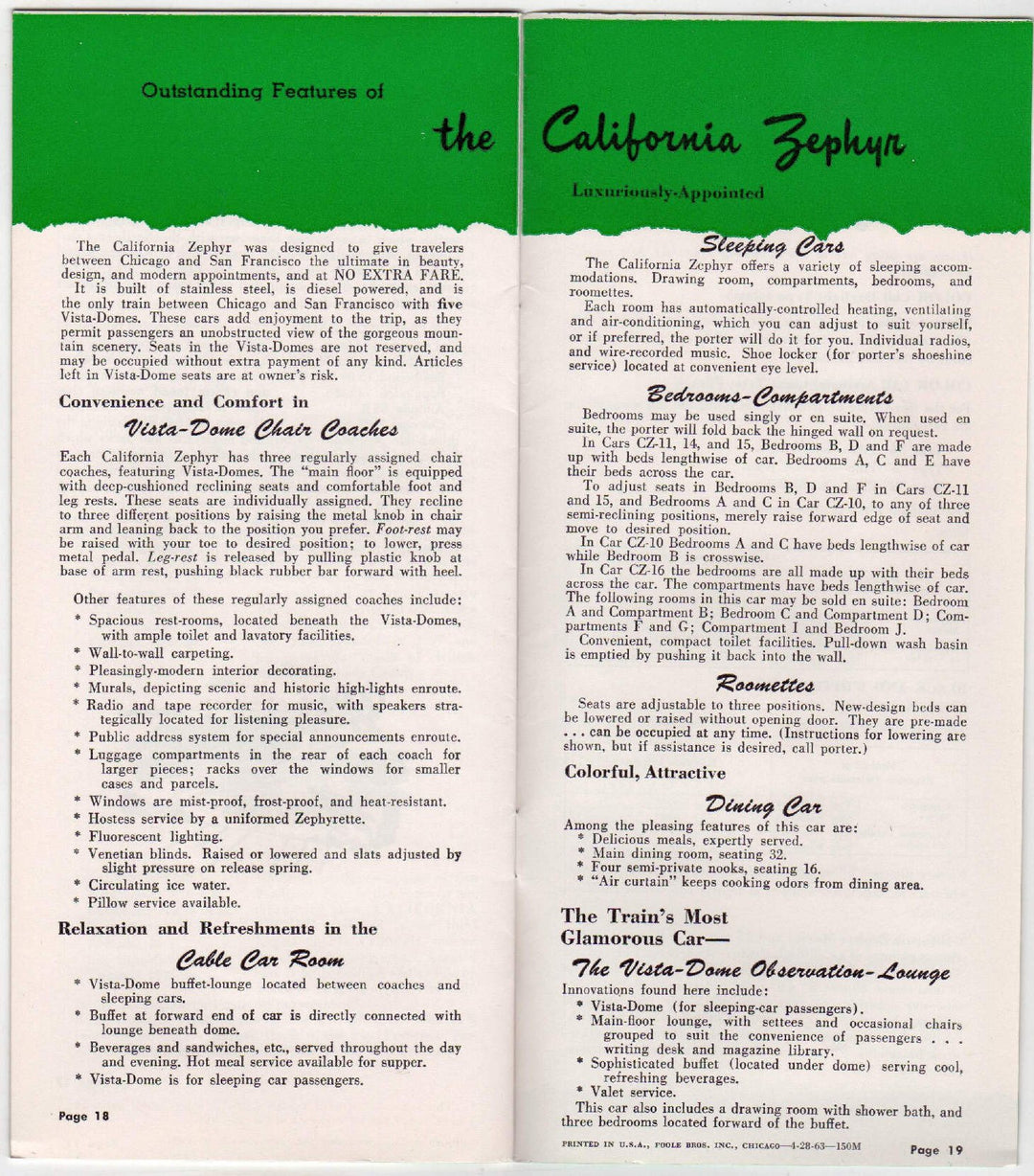 California Zephyr Vista Dome Railroad Train Vintage Graphic Illustrated Travel Booklet Brochure