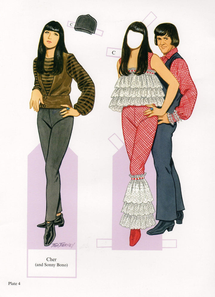 Cher & Sonny Bono Rock Music Legends Illustrated Paper Doll Cut-Out Print
