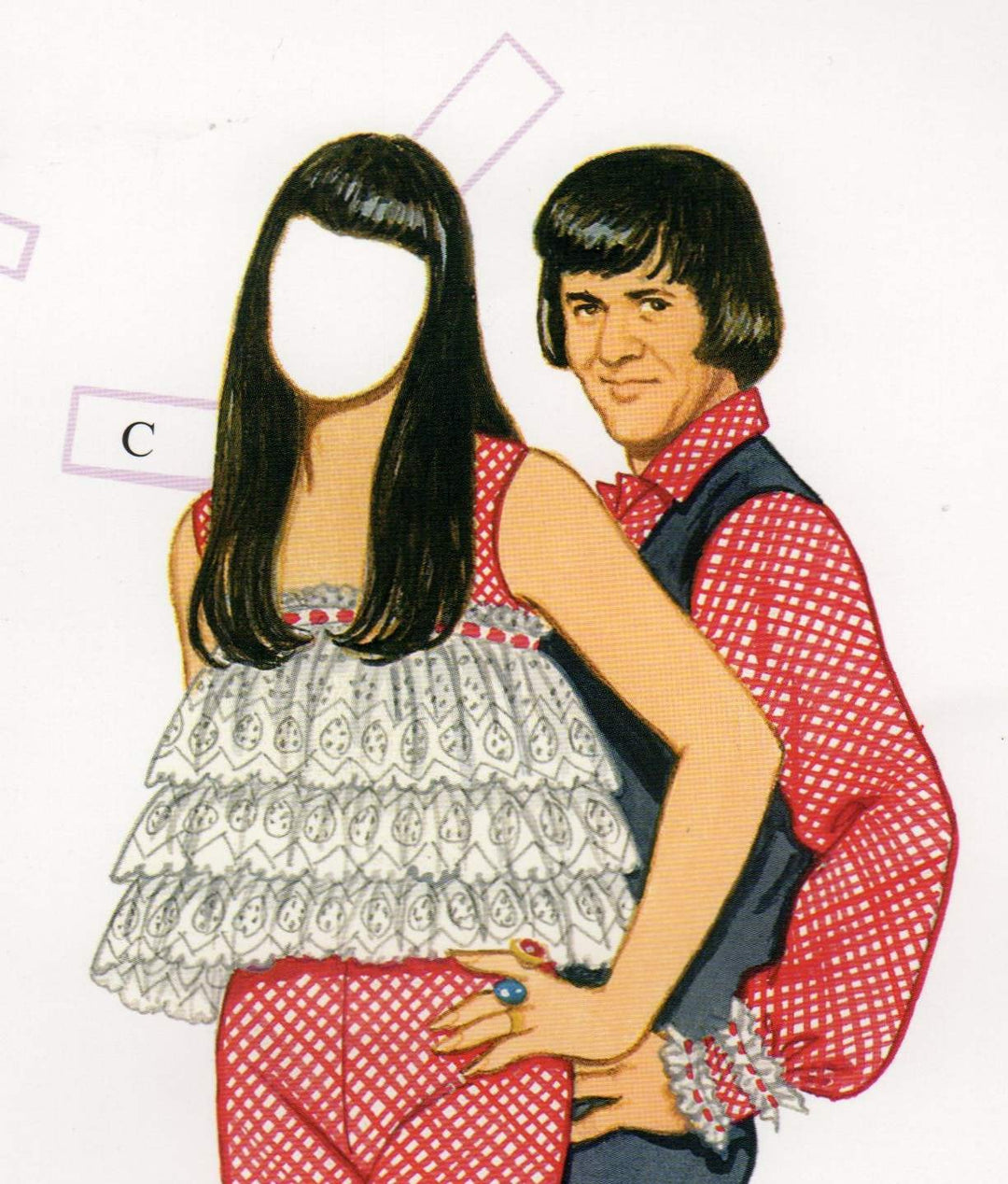 Cher & Sonny Bono Rock Music Legends Illustrated Paper Doll Cut-Out Print