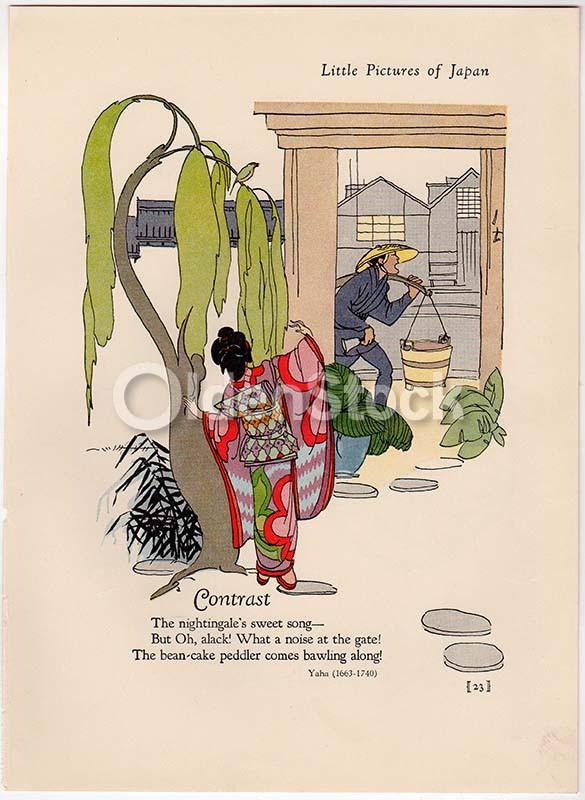 Contrast Nature vs City Noise Poem by Yaha (1663-1740) Antique Japanese Graphic Art Poetry Print