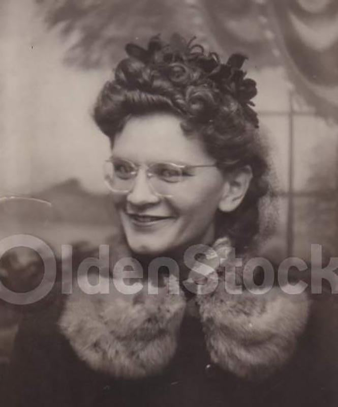Coy Woman Knowing Smile & Fur Coat Vintage Americana Snapshot Photograph
