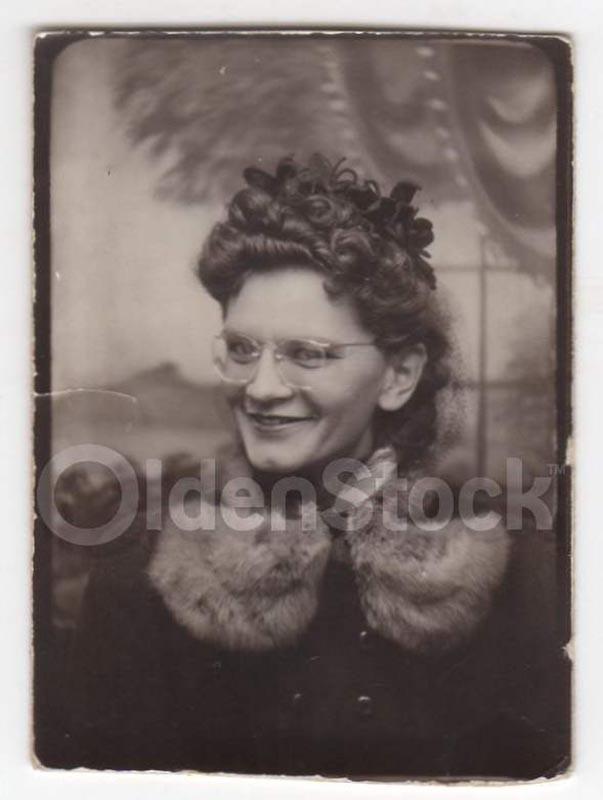 Coy Woman Knowing Smile & Fur Coat Vintage Americana Snapshot Photograph