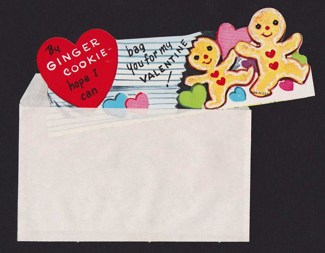 Cute Little Ginger Bread Man Cookies Vintage Valentine's Day Greeting Card