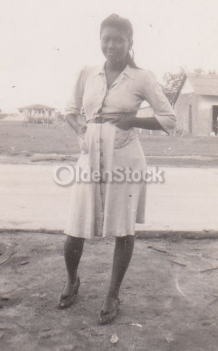 Cute Panamanian Woman in Dress Vintage WWII Panama Girl Snapshot Photos Lot