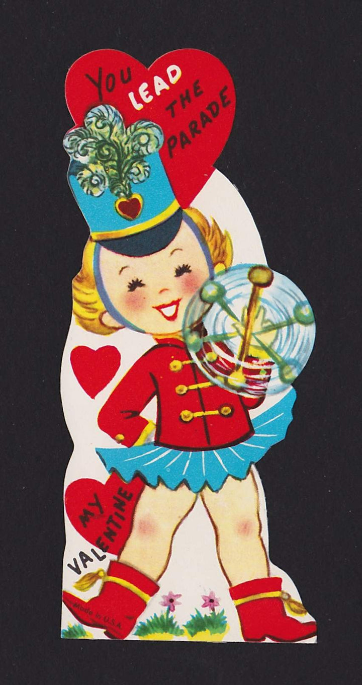 Cute Parade Band Leader Girl Vintage Valentine's Day Greeting Card