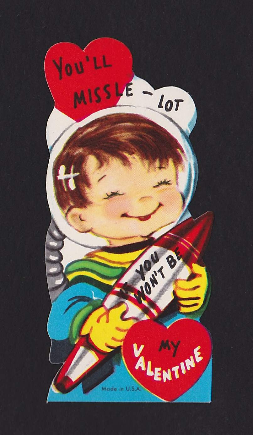 Cute Space Rocket Boy Astronaut Vintage Valentine's Day Greeting Card