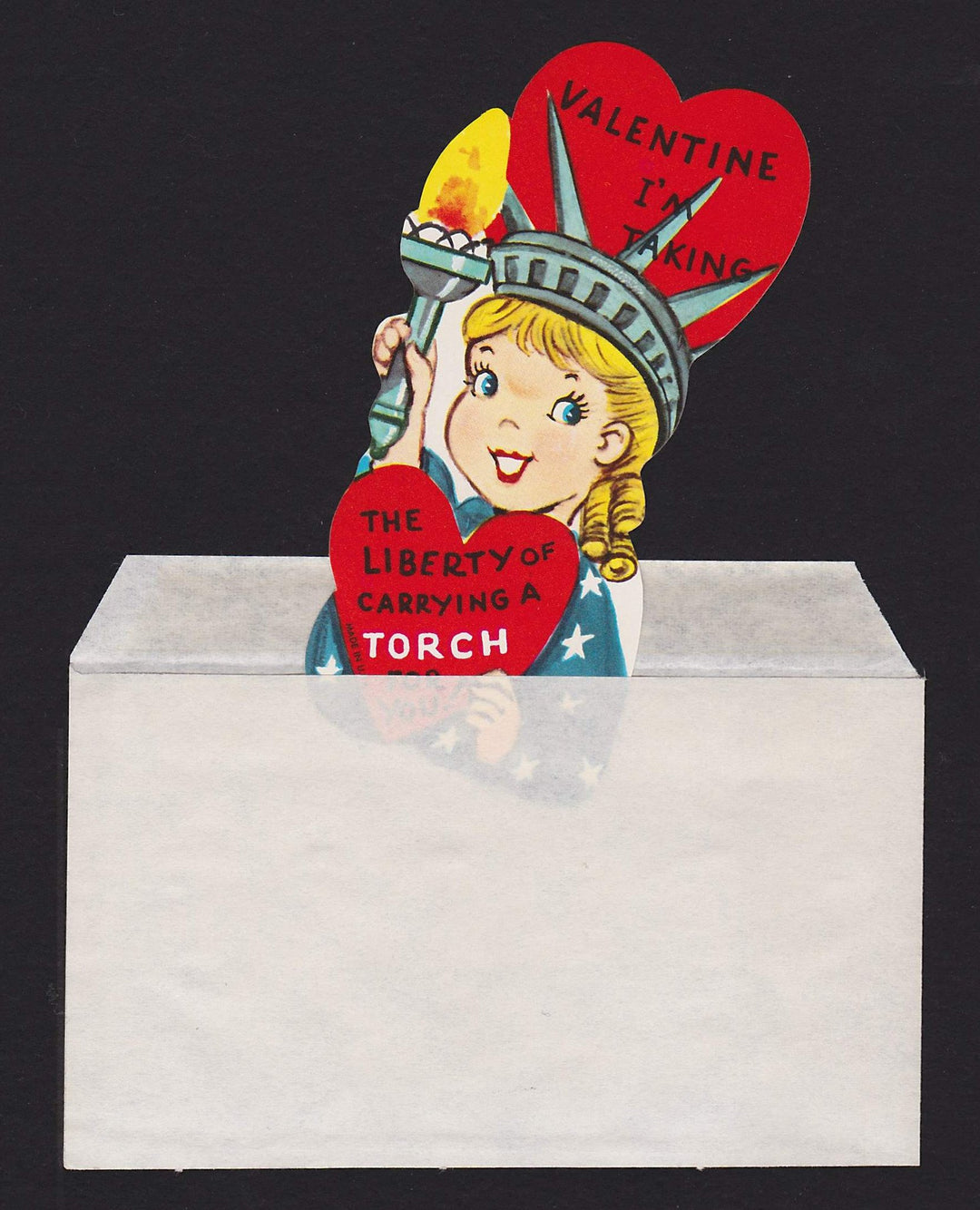 Cute Statue of Liberty Girl Vintage Patriotic Valentine's Day Greeting Card