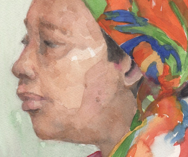 Black African American Women in Profile Vintage Watercolor Painting