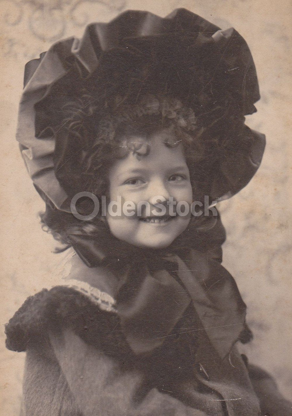 Darling Little Girl Great Smile Fine Bonnet IDed Antique Snapshot Photo on Board