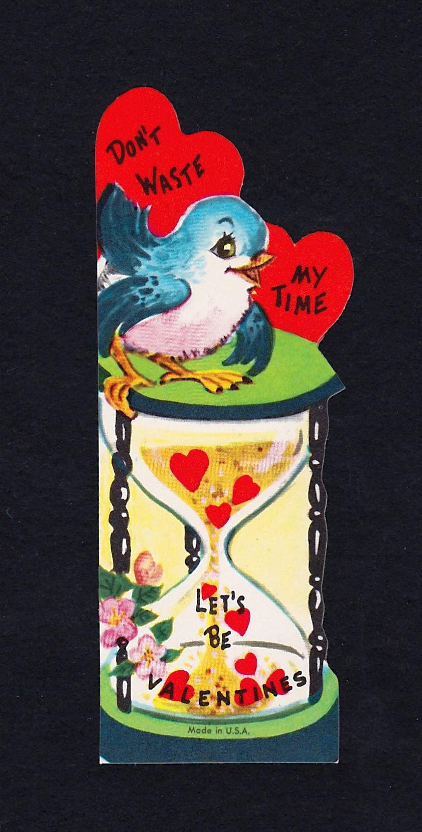 Don't Waste My Time Valentine Cute Birdie Hourglass Vintage Valentine's Day Greeting Card