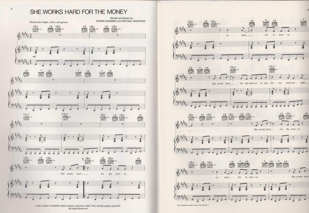 Donna Summer She Works Hard for Her Money Vintage Song & Lyrics Sheet Music 1983