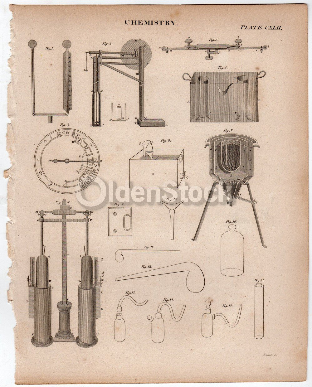 Early Chemistry Aparatus Design Inventions Antique Graphic Engraving Print Book
